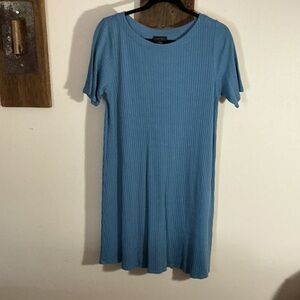 J Jill Wearever Collection Blue Ribbed Short Sleeve Dress